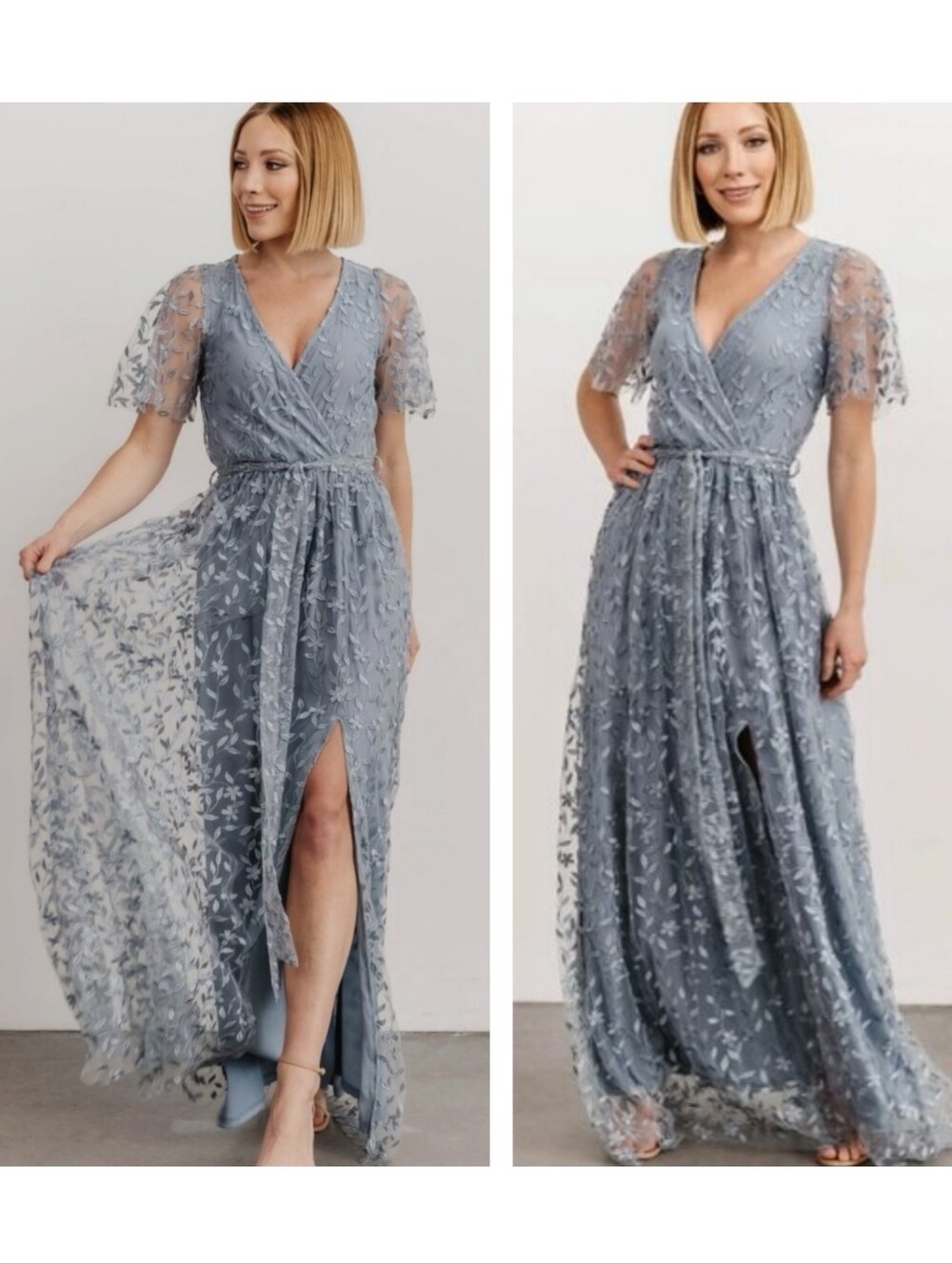 Baltic Born Marseille Dusty Blue Embossed Maxi Dress Small